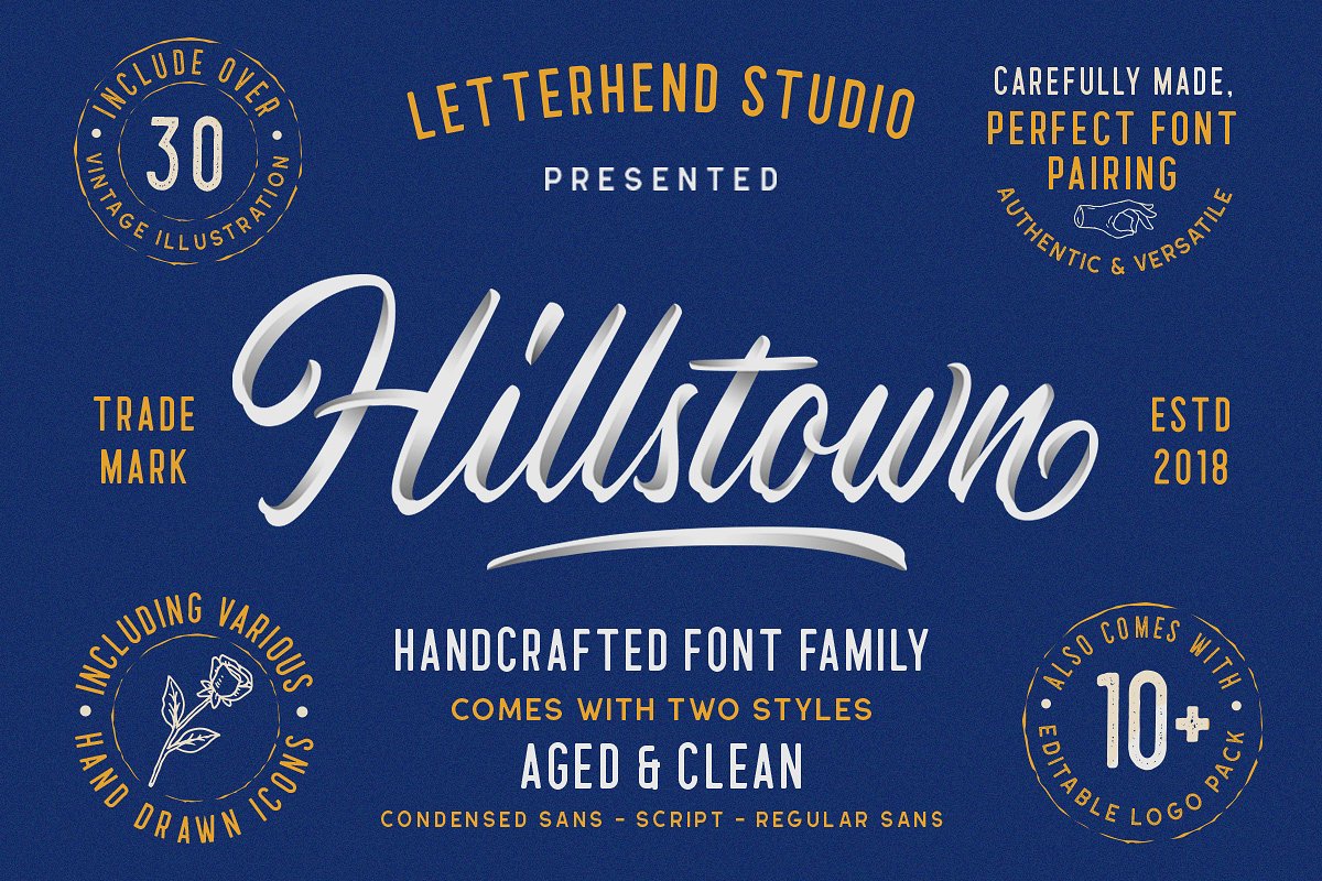 Hillstown  handcrafted动感立体手写英文字体下载插图